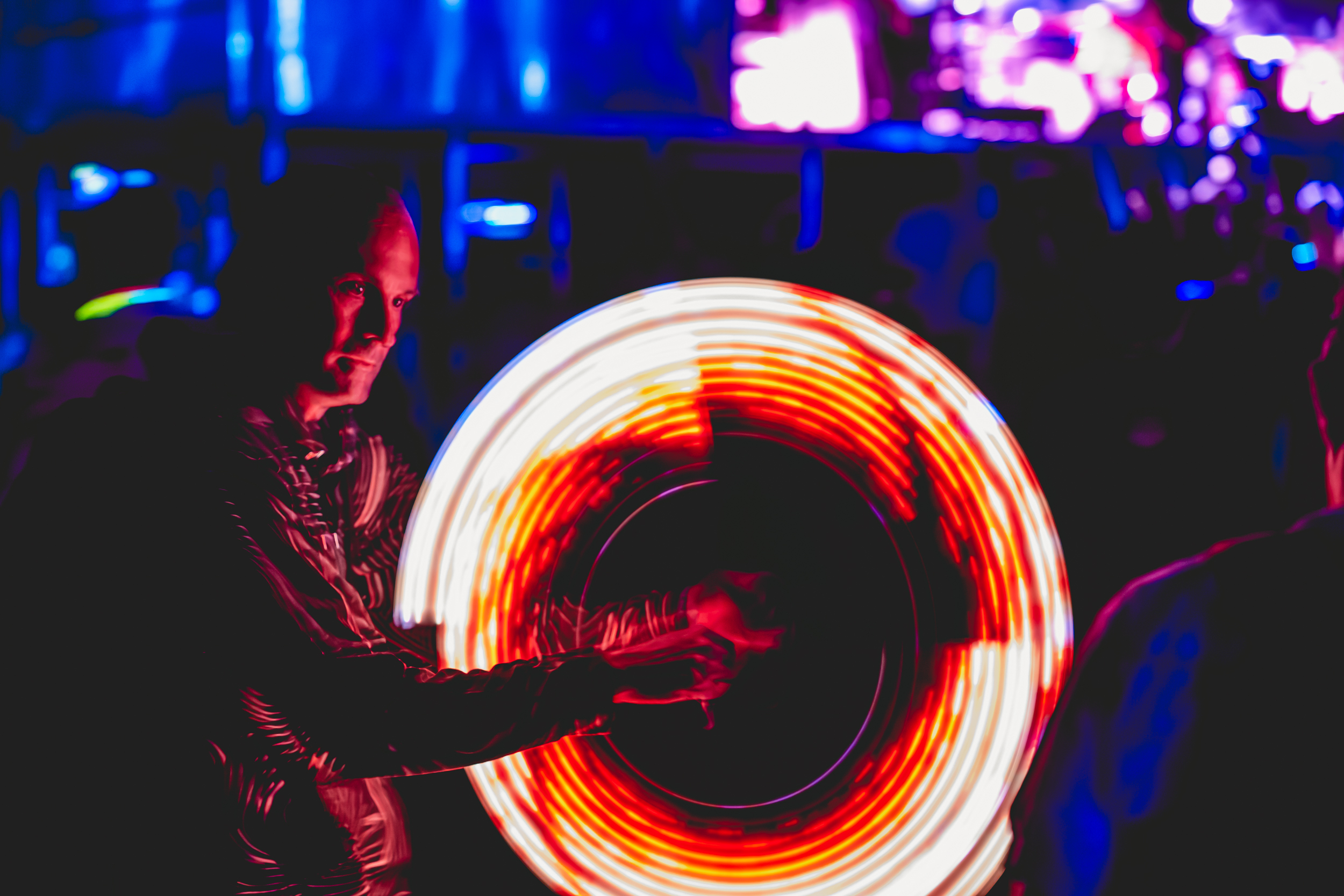 man playing with light